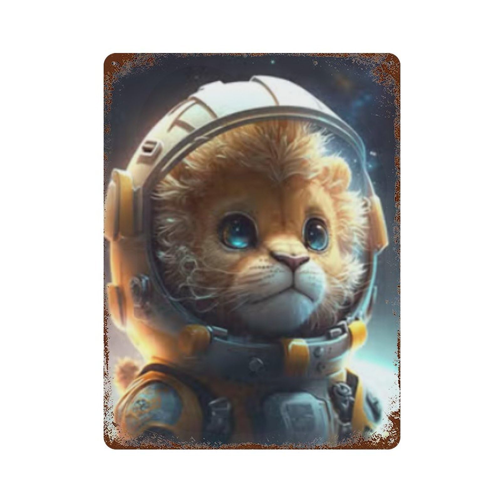 Cute Lion Astronaut Toy Decorative Tin Sign 15.7"x11.8", Farmhouse Wall Decor for Garage, Bar And Workshop Decor