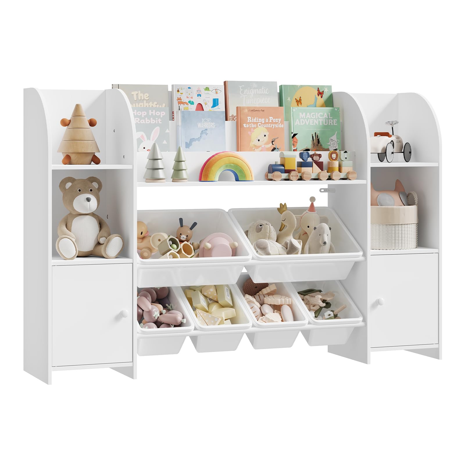 WOLTU Kinderregal Bücherregal Kinder Holz 6 Plastikschubladen Weiß | 6 Schubladen; 4 Fächer; MDF; Kinderzimmer; Wohnzimmer; Arbeitszimmer; 140x90x30 cm; Regal