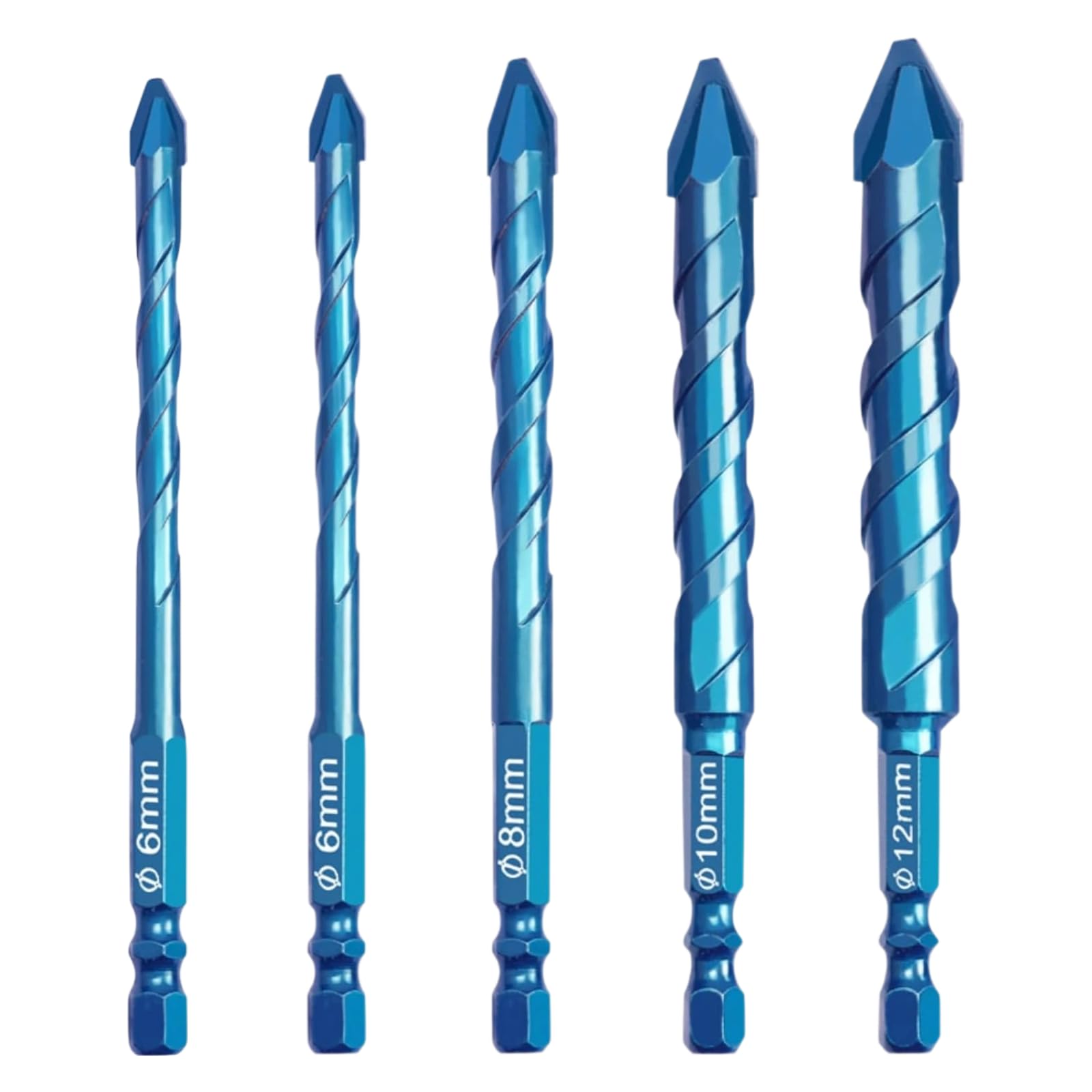 5-Piece Eccentric Long-Length Spiral Shank Tile Drill Bit Set (6-12mm) - Carbide Porcelain Tile Drill Bit, Glass Drill Bit & Concrete Drill Bit, Drill Bit for Tiles | FUGYTVEN