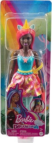 Miniatura 6 de Barbie Dreamtopia - Muñeca de unicornio con pelo rosa y amarillo y falda extraíble y accesorios, incluyendo diadema y cola de unicornio