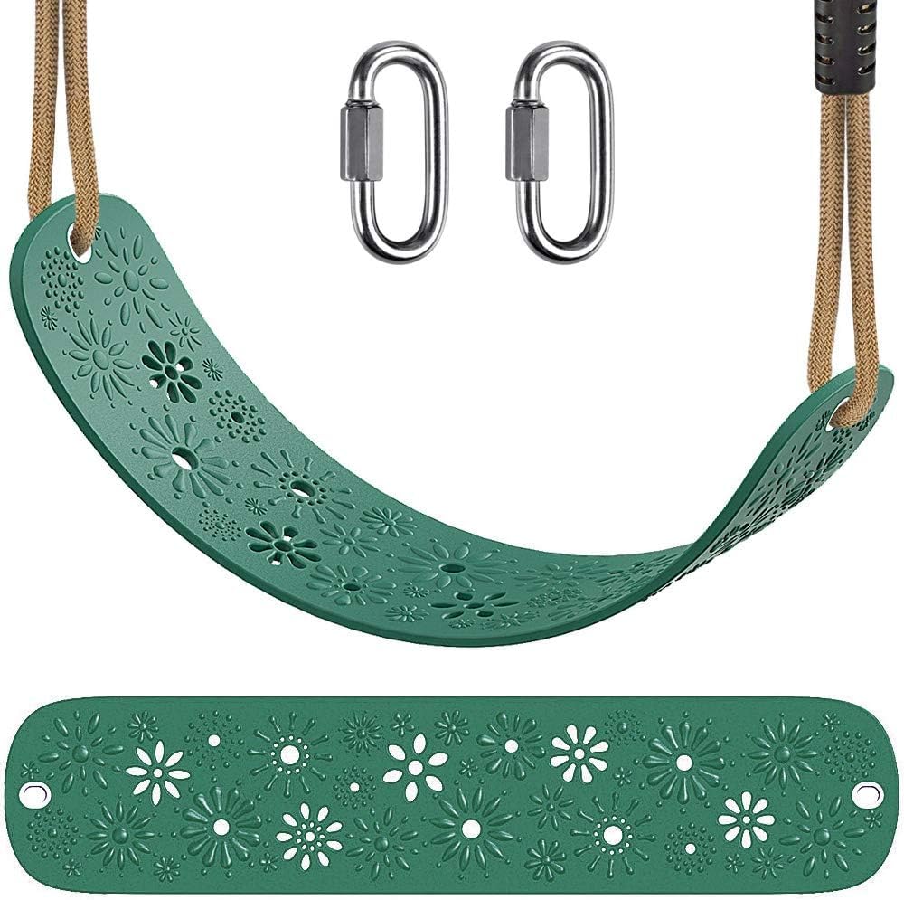 SELEWARE Swing Set Accessories Kids Swing Seat with Adjustable Rope, Green