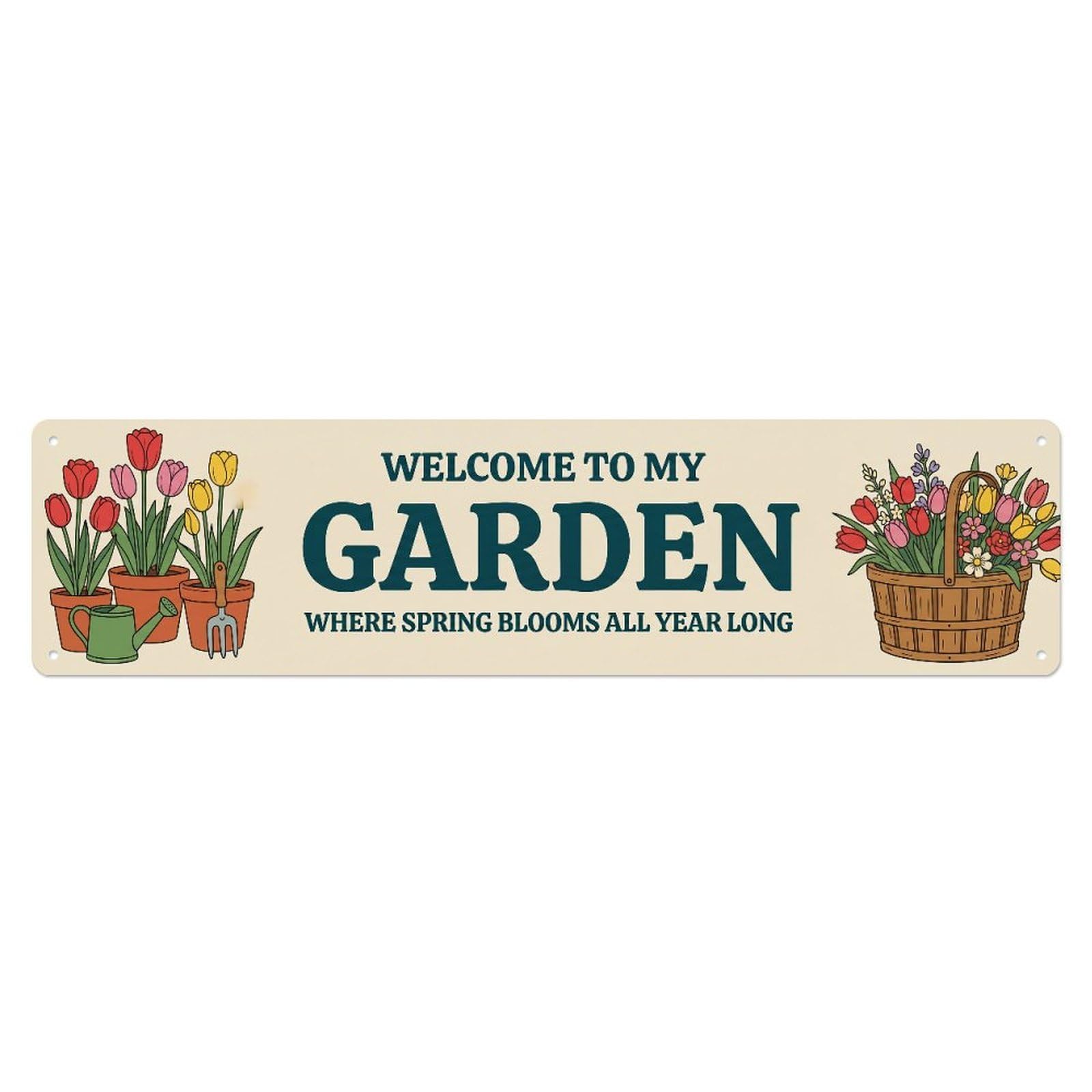 Metal Tin Sign Vintage Tulip Garden Welcome Spring Bouquet