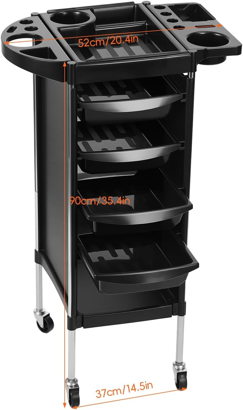 Hair Salon Storage Tool Cart Organizer for Hairdressing Beauty SPA Tattoo, 6-Layer Rolling Utility Cart with Drawer for Kitchen,Bathroom,Living Room,Office, Salon Stations for Hair Stylist Black