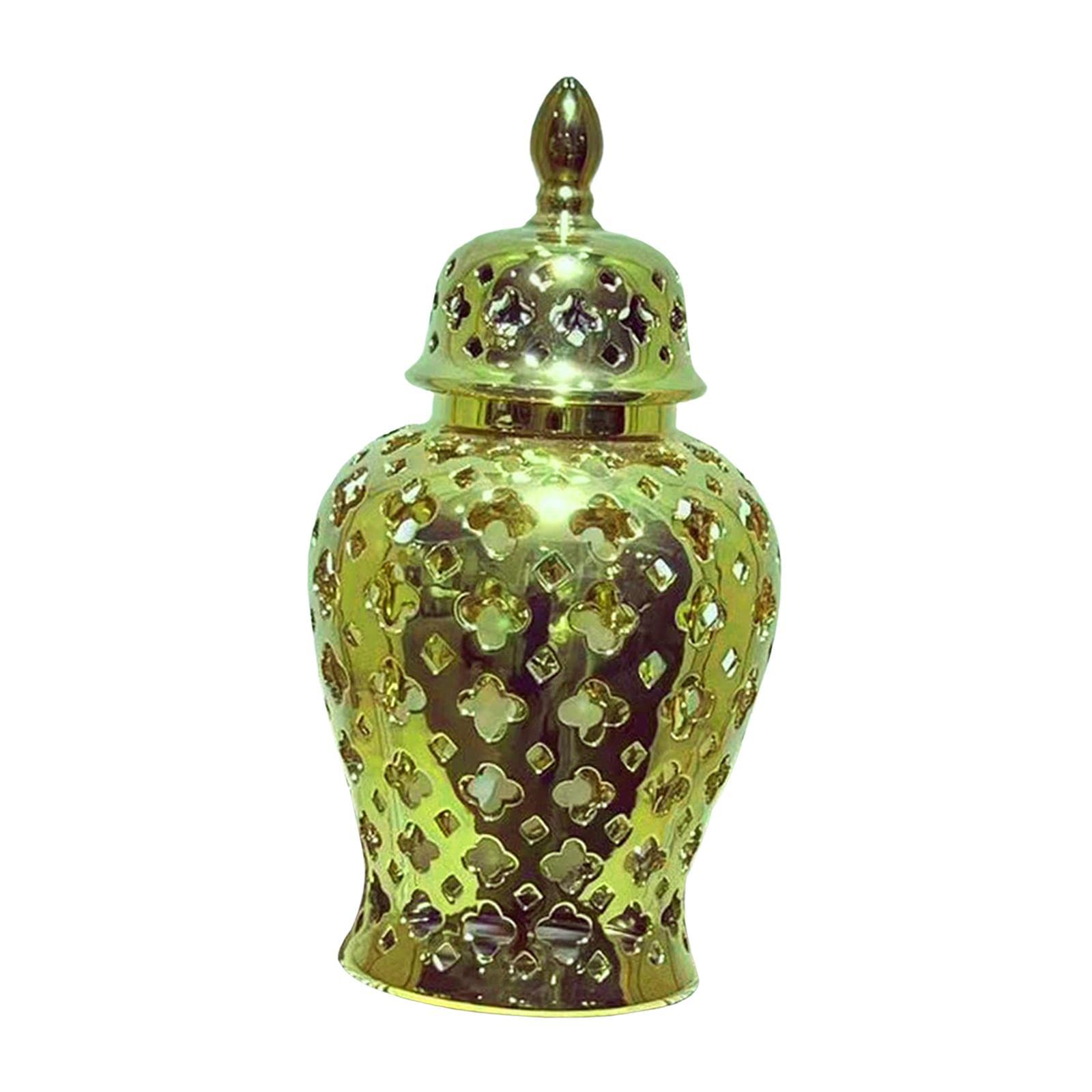 Ceramic Carved Lattice Ginger Jar Storage Jar Vase Living Room Decor Elegant Aureate Size L-image-8