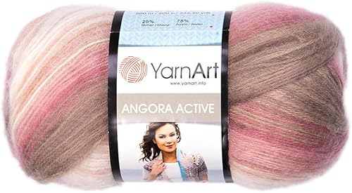 Miniatura 6 de 1 madeja YarnArt Angora Active Knitting Yarn, 25% mohair 75% acrílico, 100 g (3,5 oz), 1,640.4 ft (546 yd), peso del hilo 0 encaje, jaspeado, 851