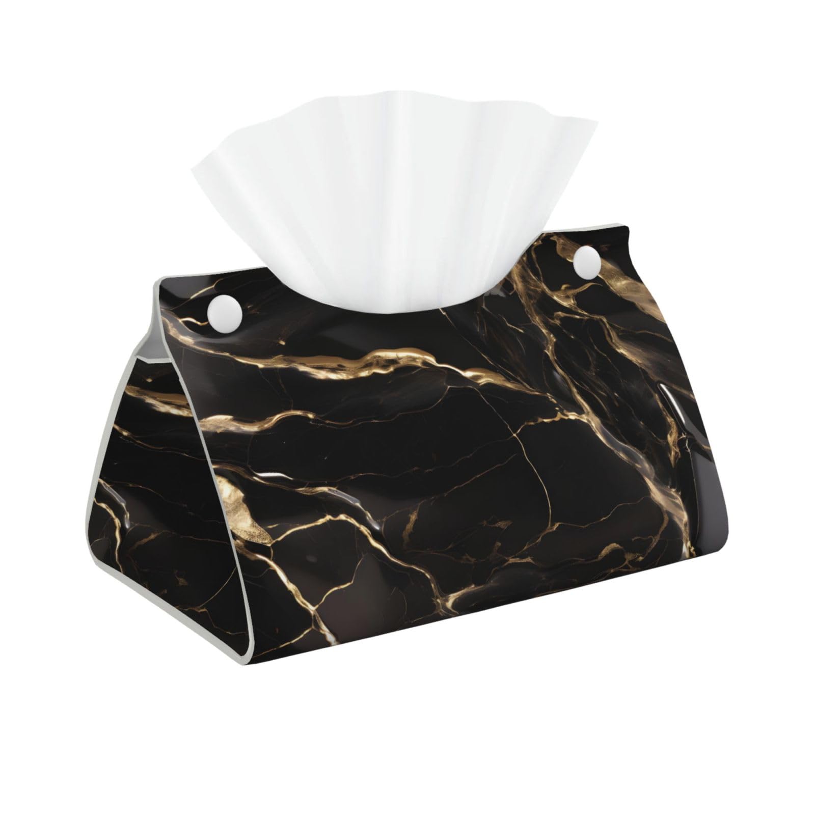 Black Gold Marble Rectangular Leather Tissue Box Cover, Folding Facial Tissue Holder Dispenser for Car