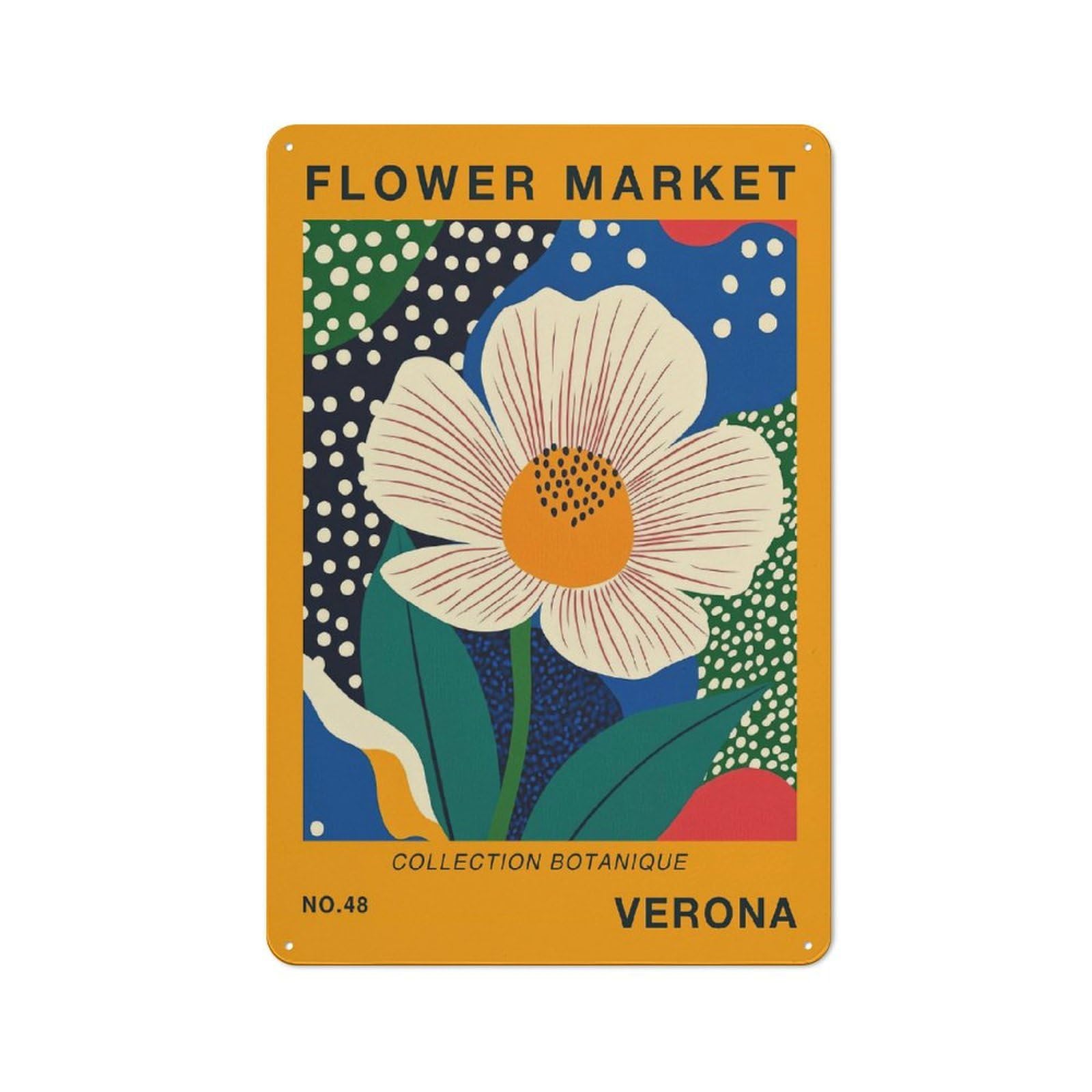 Junmoney Style-17 Rustic Veerona Flower Market Travel Poster Tin Wall Plaque 30X20cm, Rustic Kitchen Decor For Cottage, Kitchen, Hallway Or Breakfast Nook