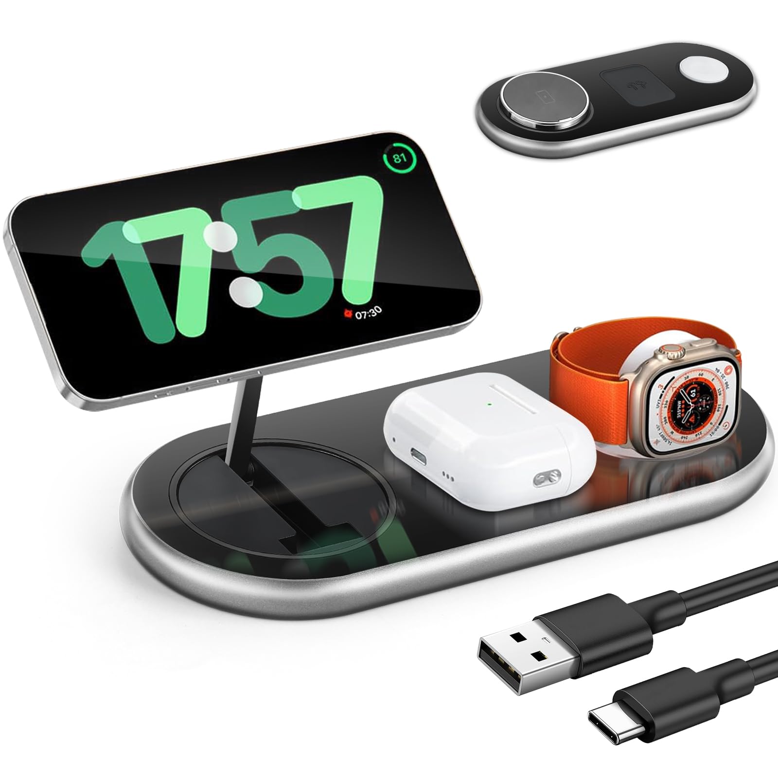 LOOWARTS Compatibile con Caricatore Wireless iphone 3 in 1, Qi2 Magsafe Apple 25W, Stazione Ricarica Apple iphone 16 15 14 13 12Serie, Apple Watch, Airpods, Samsung Google Pixel Xiaomi ecc