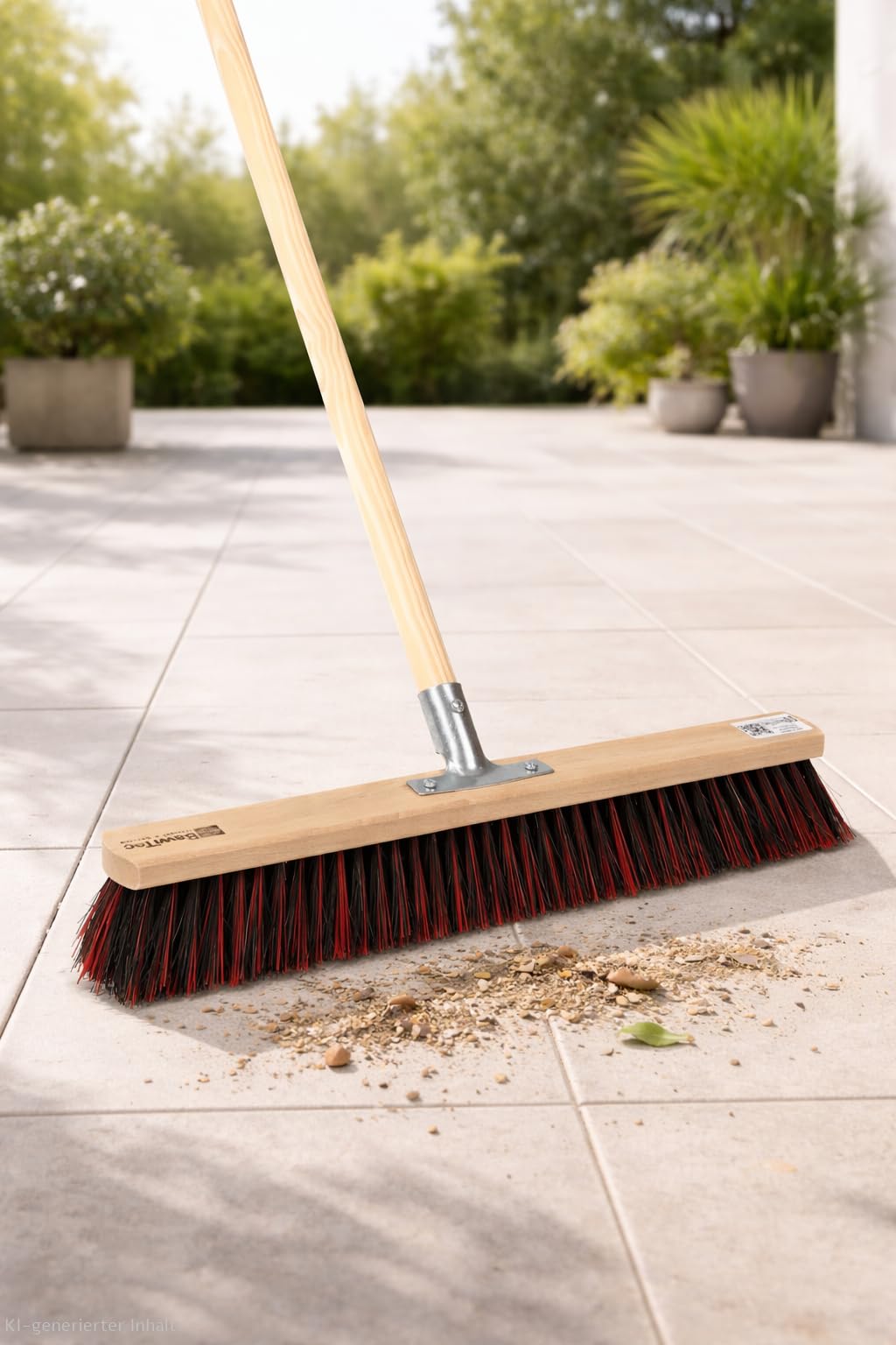 BawiTec Spezialbesen Arenga-Elaston-Borsten-Mix Breite 60cm inkl. stabilem Holzstiel Ø28mm Länge 160cm, Straßenbesen Kehrbesen Besen mit Stiel und Metall-Stielhalterung verschraubt Arengabesen