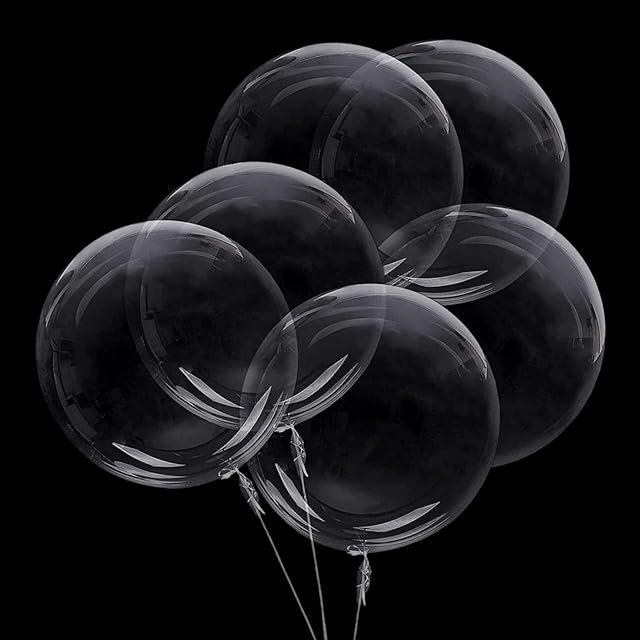 6+1pcs 24inches Bobo Balloons Bubble Transparent Balloon Clear Round Crystal Balloon Fillable Transparent Balloon for Photo Shoot DIY Party Baby Shower Wedding Anniversary Festival Romantic Decora