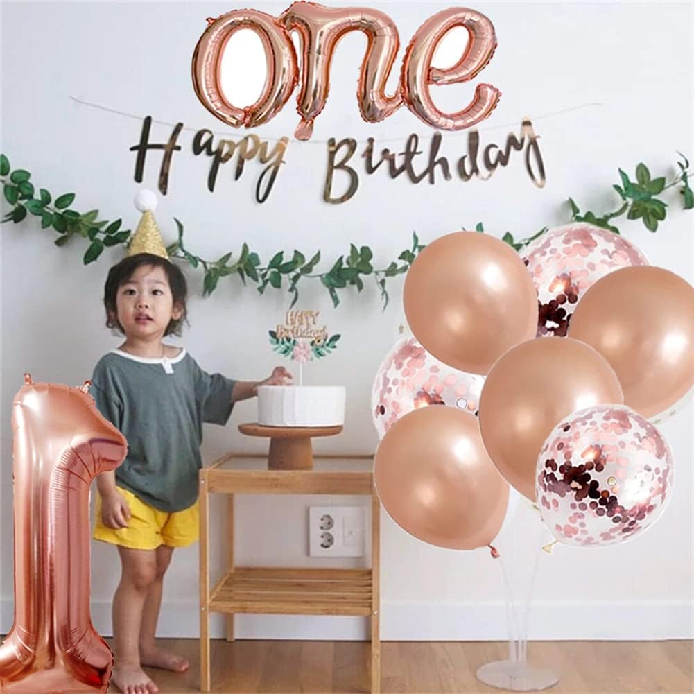 Rose Gold One Balloon Set - 40 inch Big Number 1 Balloon, 20 inch Letter One Balloon, 1st Birthday Balloons for Girl - Rose Gold First Birthday Decorations - Image 7
