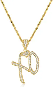 XO Necklace for Men, Gold Necklace Hip Hop Chain with Cubic Zirconia, Iced Out Jewelry, Fashion Statement Necklace, Gifts for Men