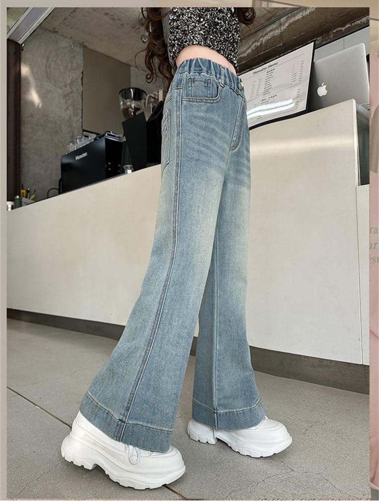 MW&FOFJR Girls Jeans Casual Denim Pants High Waist Flare Leg Trousers with Pocket2