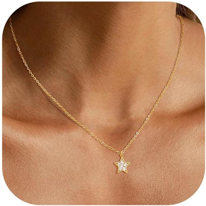 FoxgirlCubic Zirconia Pendant Necklace for Women, Dainty Gold Simple Gold Necklaces for Women 14k Gold Plated Hypoallergenic Necklace Statement Trendy Pendant Necklace Jewelry Gifts