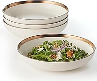 Maison Neuve Luna 36oz Pasta Bowls Set of 4 - Handmade Speckled Ceramic Salad Bowls, Microwave Dishwasher Safe, Cream Bronze Stoneware