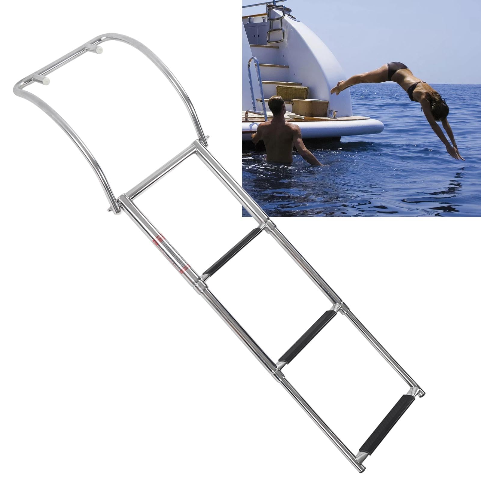 Échelle de Corde de Bateau à 3 Marches,échelle de Pont Télescopique Lourde en Acier Inoxydable,échelle de Corde D'escalade Extérieure Pliable pour Bateau Gonflable,Voilier,Kayak