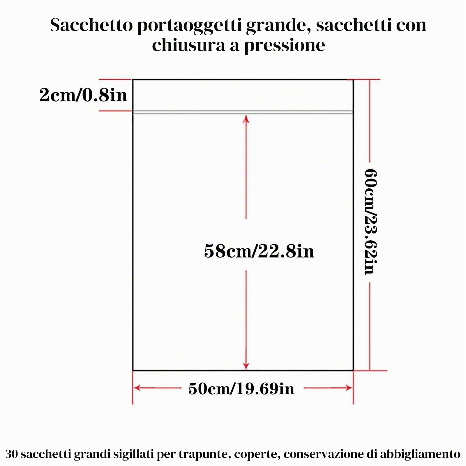30 Pezzi Sacchetti in Plastica Trasparente Richiudibili - 50x60cm Sacchetto Sigillato,Spessa e Resistente,Borsa con Chiusura a Cerniera,per Piumini, Coperte, Deposito di Vestiti