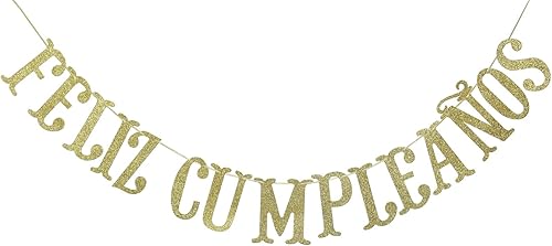 Feliz Cumpleaños - Cartel dorado con purpurina - Feliz cumpleaños, decoración de fiesta temática (dorado)