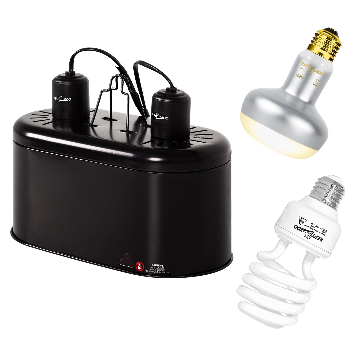 REPTI ZOO Reptile Heat Lamp Combo Pack with Dual Reptile Light Fixture, 100W Intense Basking Spot Light UVA Daylight Heating Lamp & 26W Energy Saving UVA UVB Bulb Spiral Compact Bulb 10.0