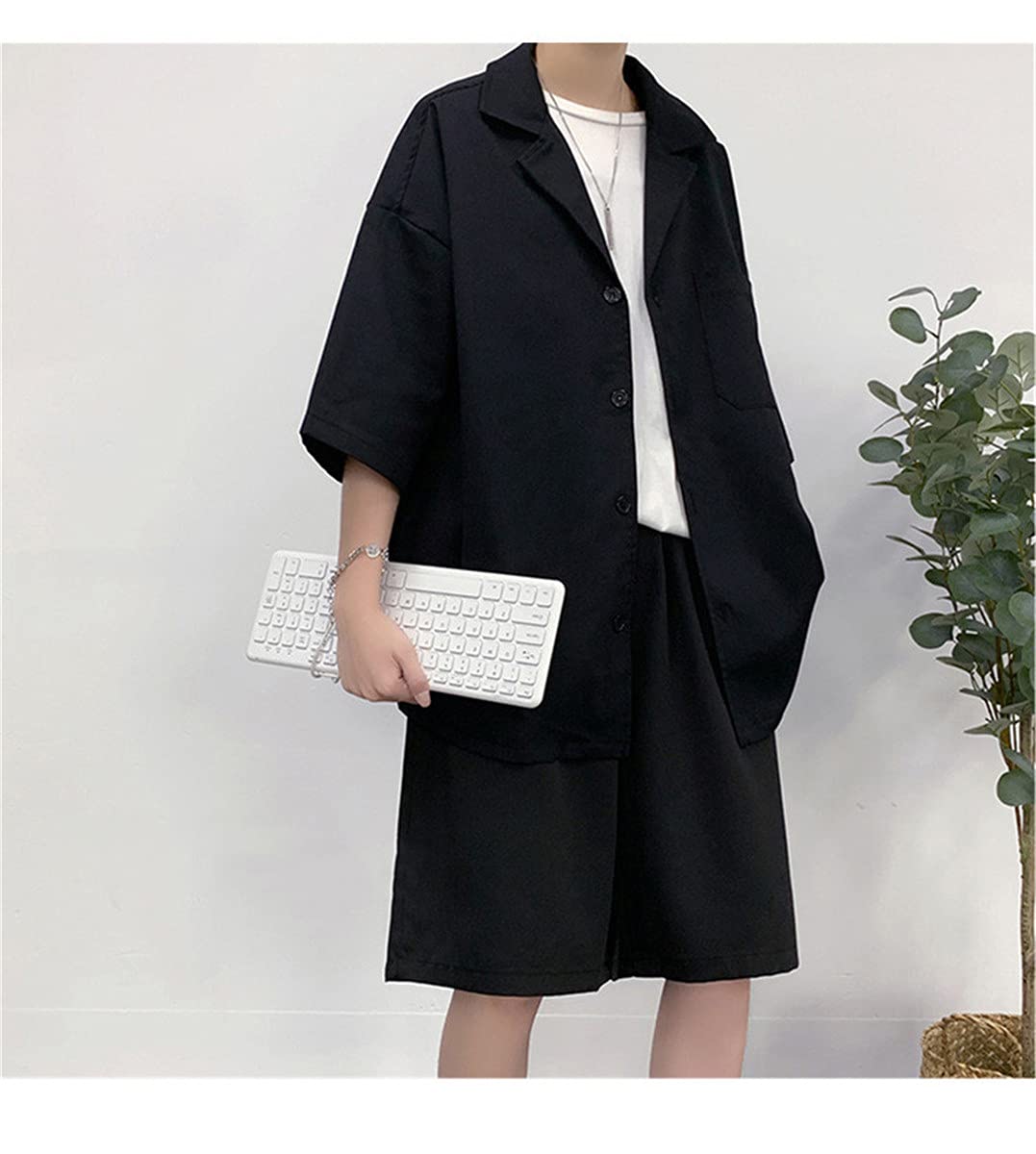 ジャケット　シャツ　半ズボンセット Amazon.co.jp: メンズセットアップジャケットハーフパンツシャツ