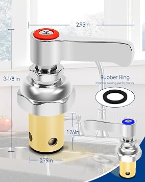 Handle Stem Assembly Fits for T&S Brass Faucets Replace 002713-40 002714-40, Blue Cold and Red Hot Side Spindle Assembly Valve Replacement Part