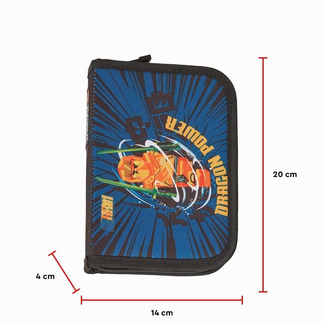 SKANDO BAGS LEGO® NINJAGO® Federmäppchen Junge gefüllt Arin – Federmappe mit Klappe inkl. Schulzubehör, Namensschild & Stundenplan, 20 x 14 x 4 cm – für Schule