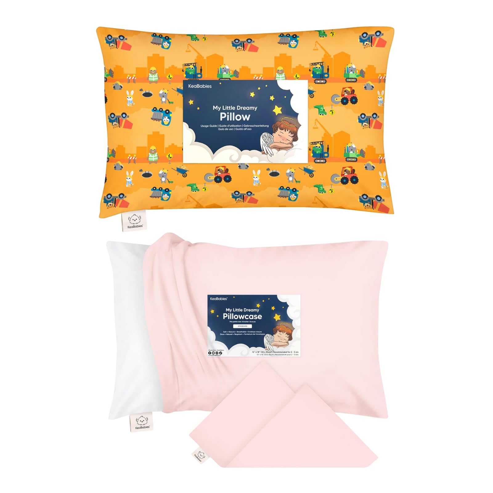 KeaBabies Toddler Pillow with Pillowcase and Toddler Pillowcase 13X18 - Soft Cotton Kids Pillow for Sleeping - Soft and Breathable, Perfect for Boys, Girls, Kids, Travel, Nap