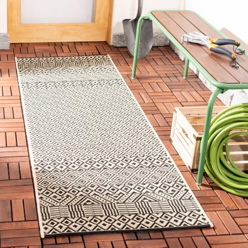 SAFAVIEH Washable Rug Outdoor Courtyard Collection - 23 x 67 Runner Beige & Black Non-Shedding & Easy Cleaning Ideal for Patio Entryway Mudroom Hallway Kitchen (CY6235-25612)