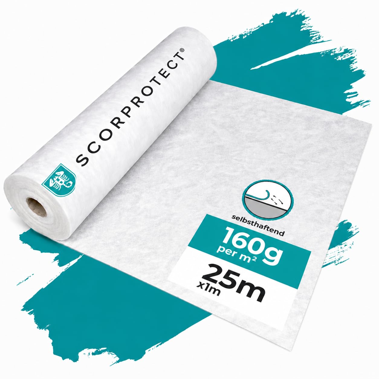 Scorprotect® Bodenschutzvlies & Treppenschutzvlies selbsthaftend | Abdeckvlies mit Folienoberseite für Boden, Treppe & Renovierung | Schutzvlies für Handwerker und Maler 160 g/m² 1,00 m x 25 m