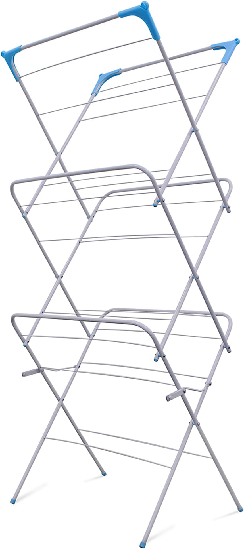 3 Tier Folding Clothes Airer - For Laundry, Indoor And Outdoor | Non-Slip Feet & Corner Spaces for Hangers | Home Storage - Foldable Drying Rack, Lightweight, Space Saving Washing Line