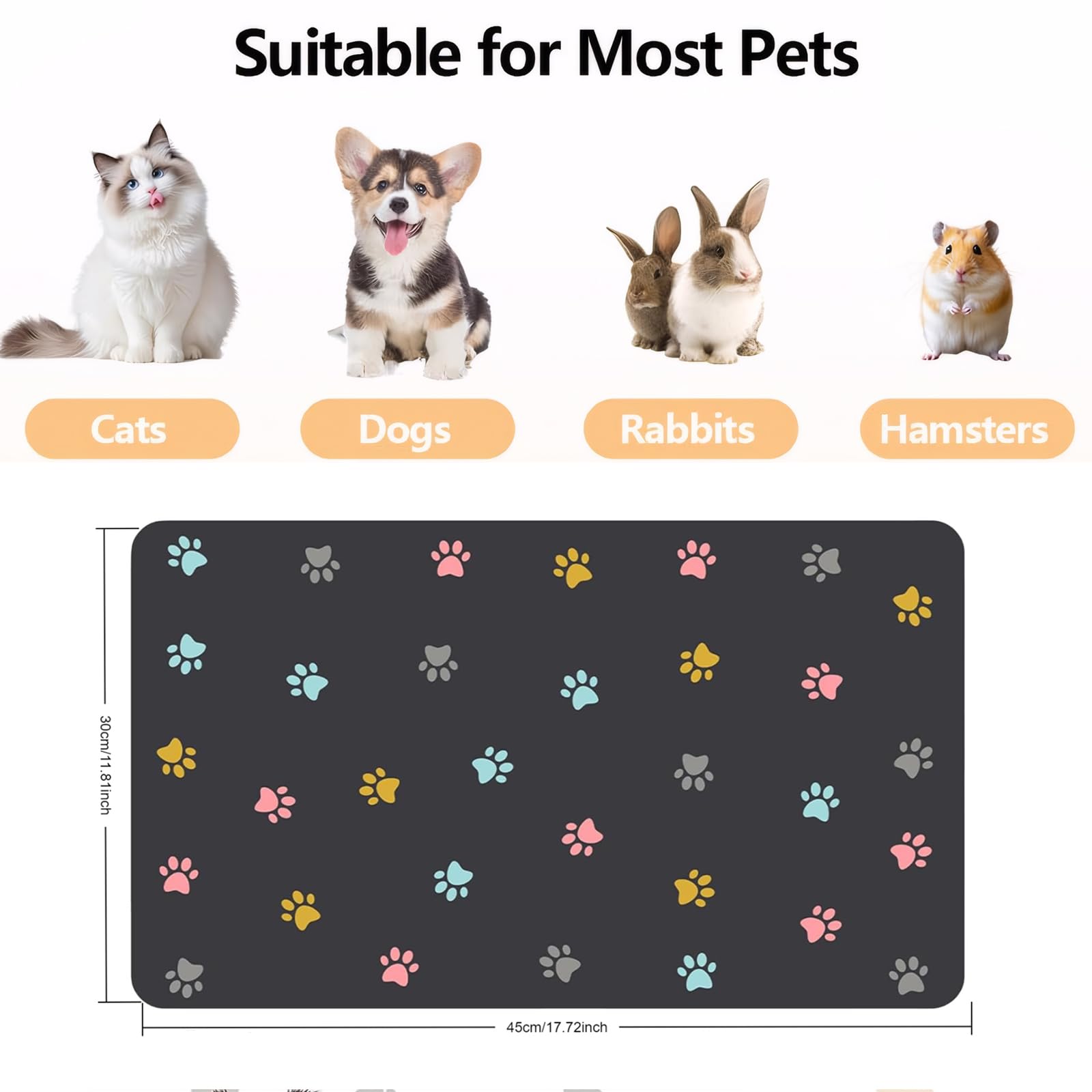 30×45cm Tappetino Ciotola Cane Gatto in Fango di Silicone, Super Assorbente Tappetino Ciotole Gatto, Tappetino Ciotola Cane Antiscivolo, Lavabile Tappetino Sottociotola per Cani Per Mangiare