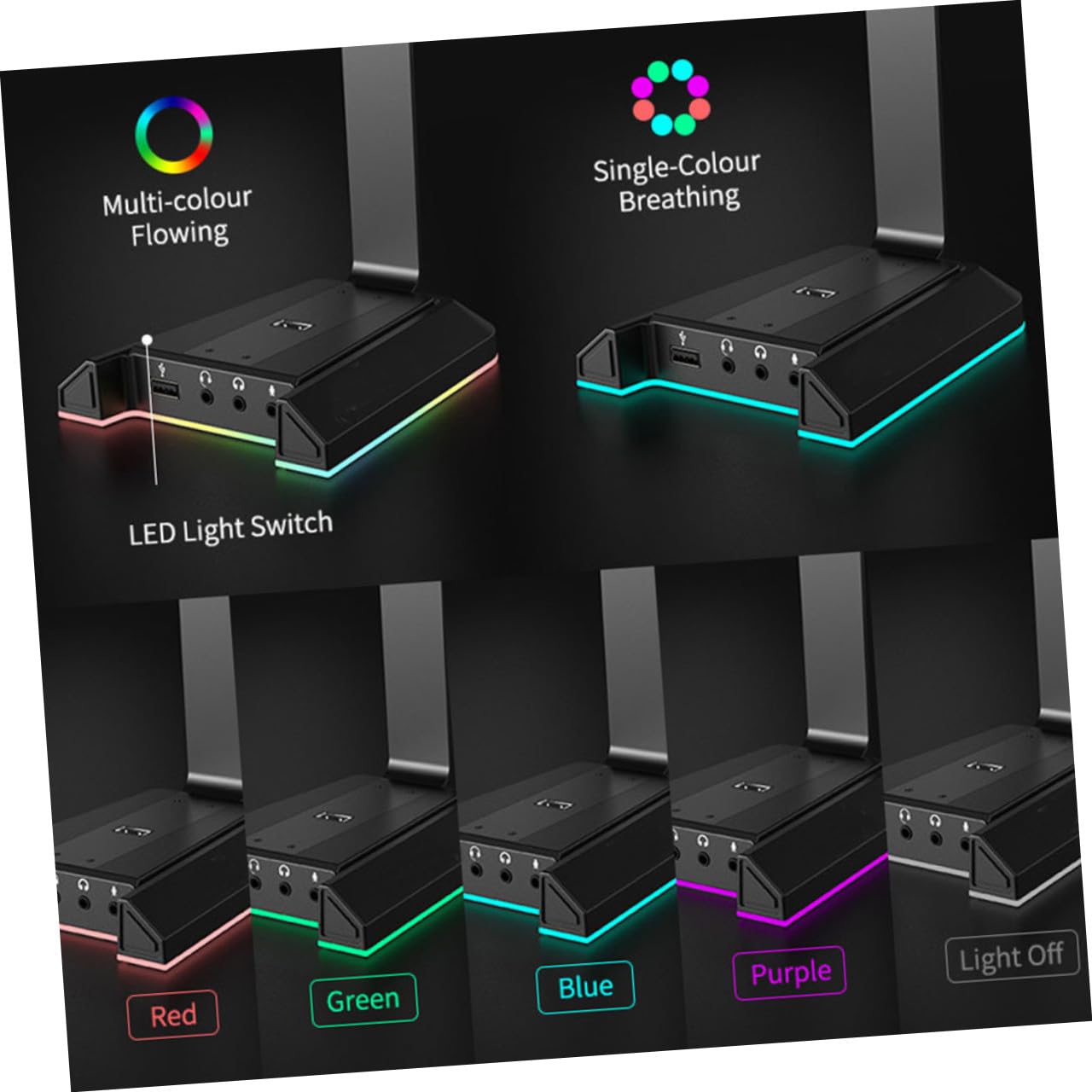 Amosfun Soporte De Escritorio Carga Usb Auriculares Rgb Para Gaming y Oficinas