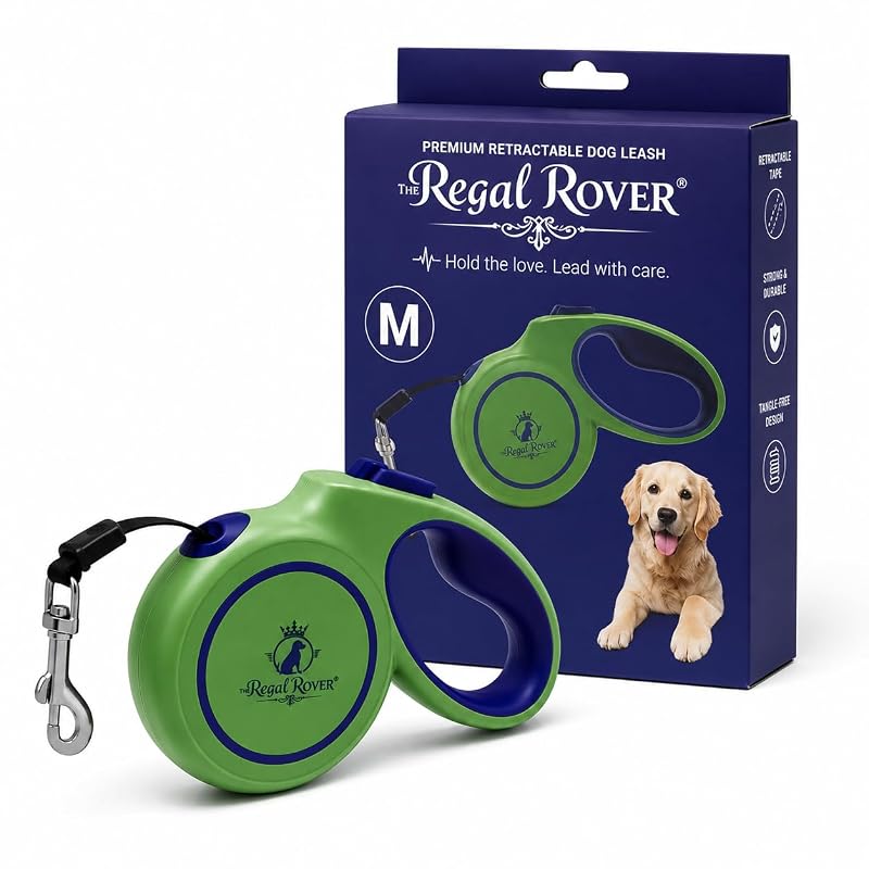 Guia Retrátil para Cães com Fita de Nylon Refletiva e Freio com Trava The Regal Rover 5 m
