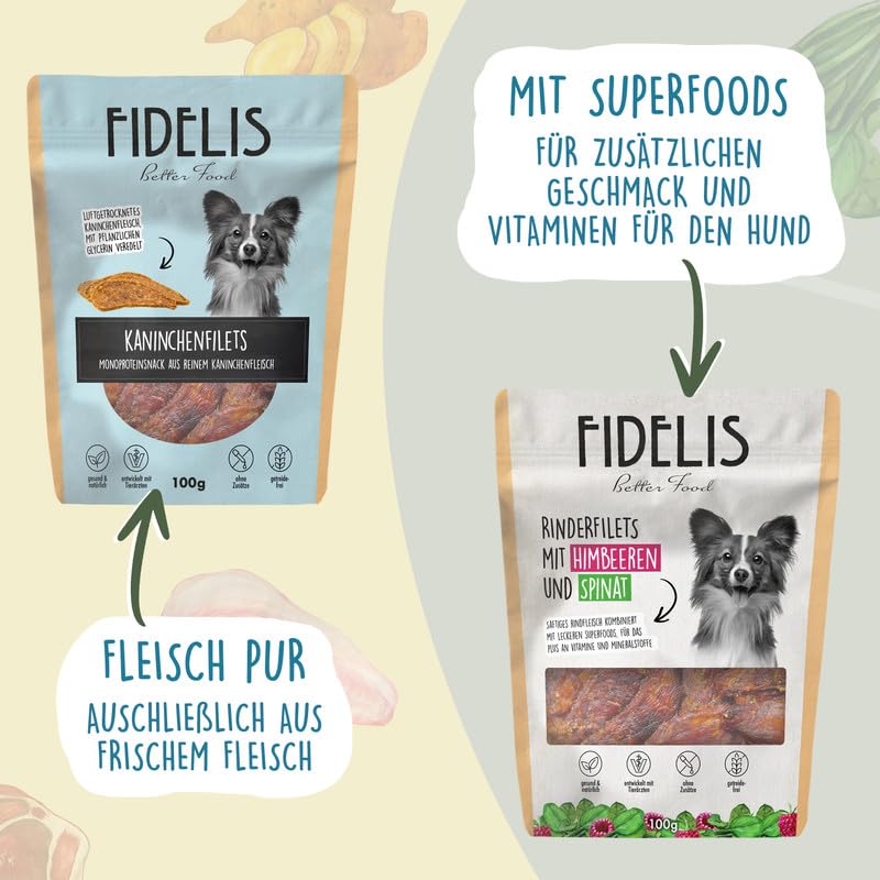Fidelis - Pferdefilet Streifen für Hunde 100gr - Luftgetrocknete Leckerlis aus 100% Natürlichen Rohstoffen - Snack für Zwischendurch