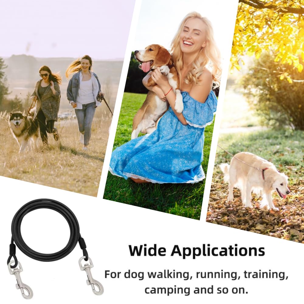 Cavo di sicurezza per cani da 3 m, resistente, per cani, campeggio, picnic, colore: nero