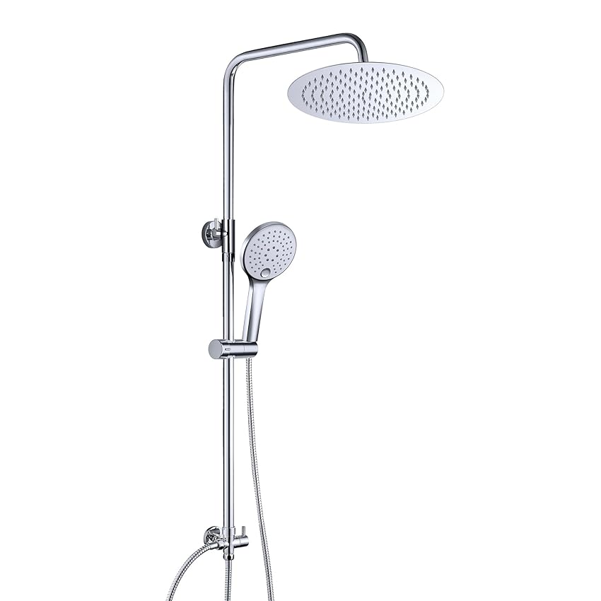 JOHO 304 Doccia Soffione Colonna in Acciaio INOX Cromato Colonna Doccia idromassaggio Senza Miscelatore Termostatica con Soffione Set Doccia a Pioggia con Doccetta Mano(D20cm Tondo)