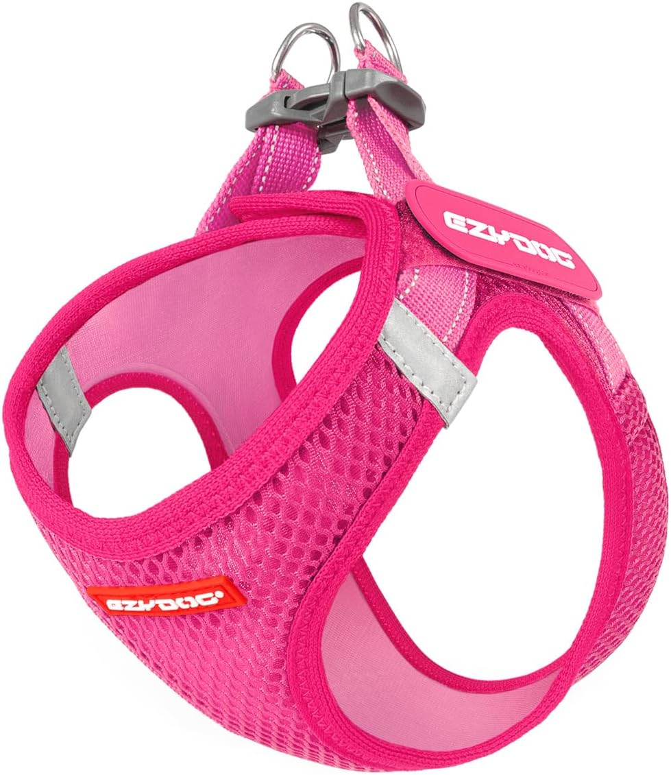 EzyDog FORMFIT Dog Harness for Small Sized Dog - All Weather Breathable Mesh Small Dog Harness with Reflective Trim, Easy Hook & Loop Closure, Sturdy Buckle, & D-Ring (Pink, L)