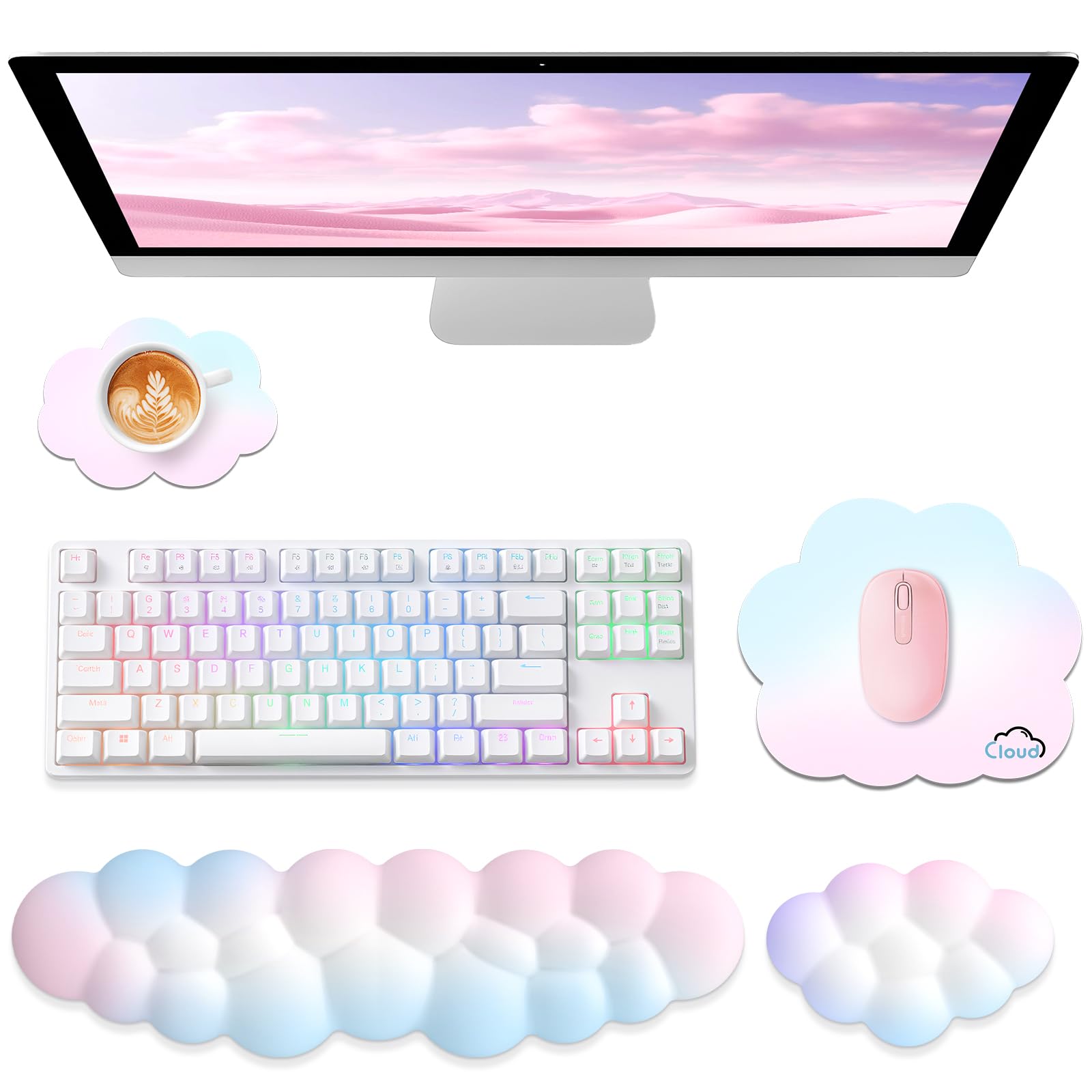 Cloud Wrist Rest for Computer Keyboard 4-in-1 Memory Foam Leather Cloud Keyboard Wrist Rest and Mouse Pad Set
