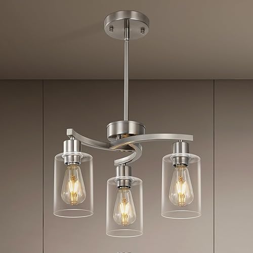 Lámpara de comedor de níquel cepillado de 3 luces, lámparas de cocina modernas sobre mesa, luces colgantes industriales de altura ajustable para