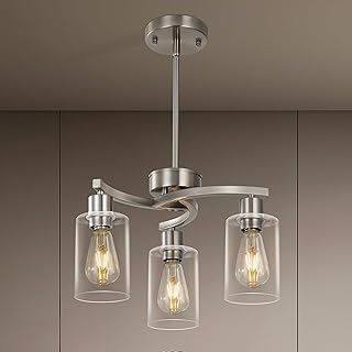 3 Light Brushed Nickel Dining Room Light Fixture,Modern Kitchen Chandeli...