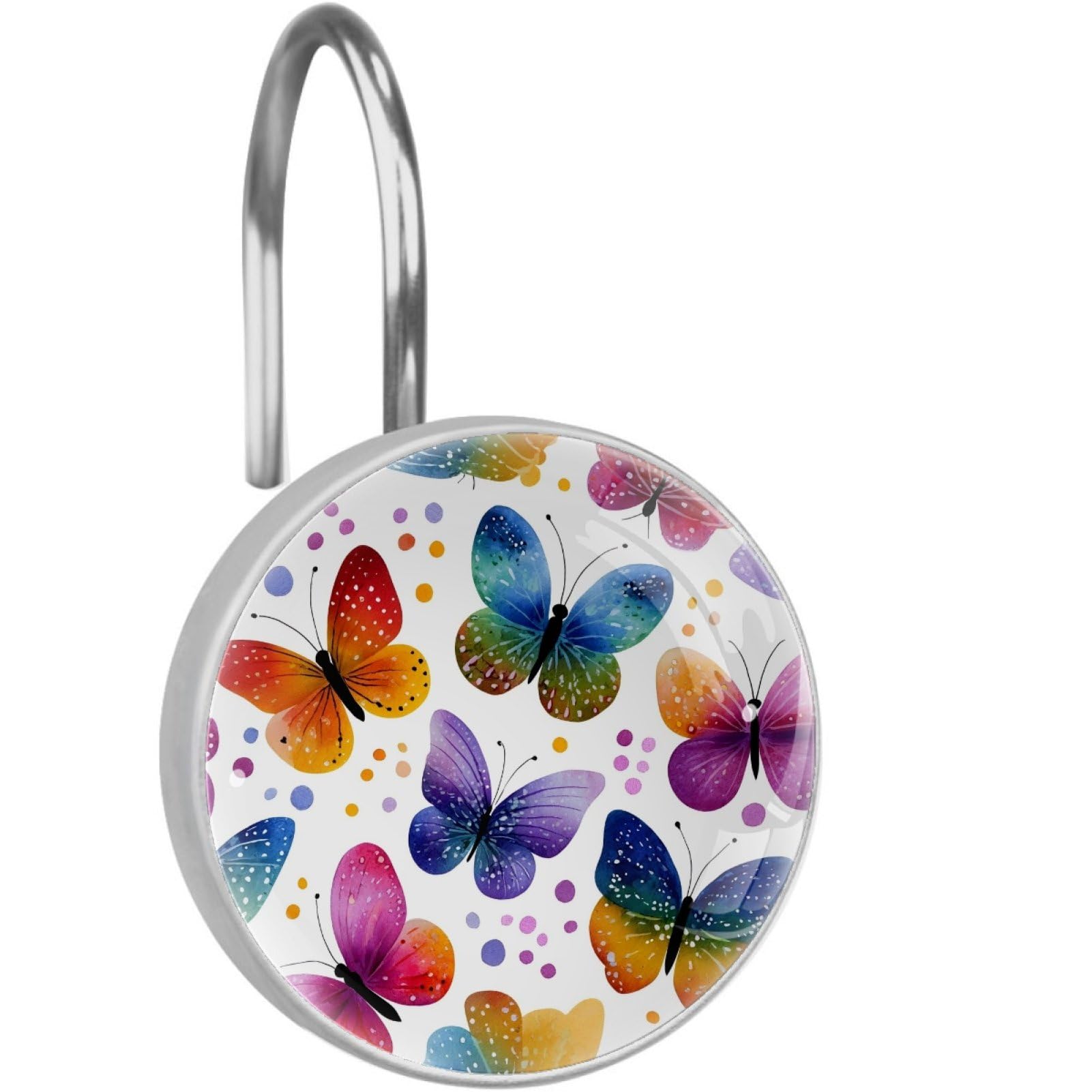 VAPOKF Decorative Shower Curtain Hook, Watercolor Butterfly Rustproof Stainless Steel Shower Curtain Hook for Bathroom, Shower Curtain Hangers for Shower Rod