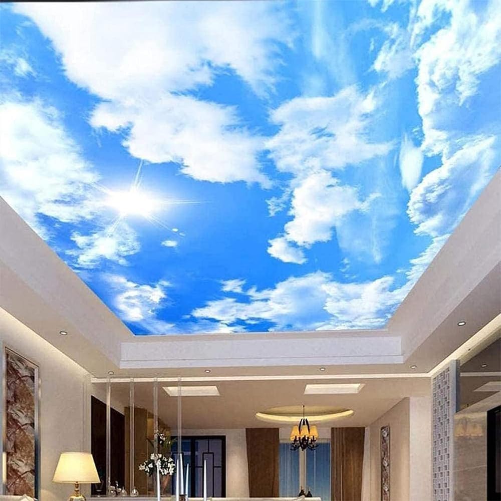 Custom Ceiling Sky Wall Mural Cloud Self-Adhesive Wallpaper Kids Room Bedroom Living Room Ceiling Backdrop Wall Mural