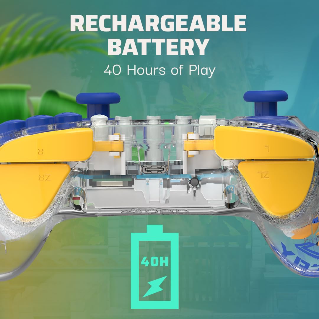 PDP REALMz - Controller wireless Nintendo Switch Pro, LED personalizzabile, batteria ricaricabile 40 ore, connessione da 9 metri, licenza Nintendo e SEGA: Sonic Superstars (Tails Seaside Hill Zone)