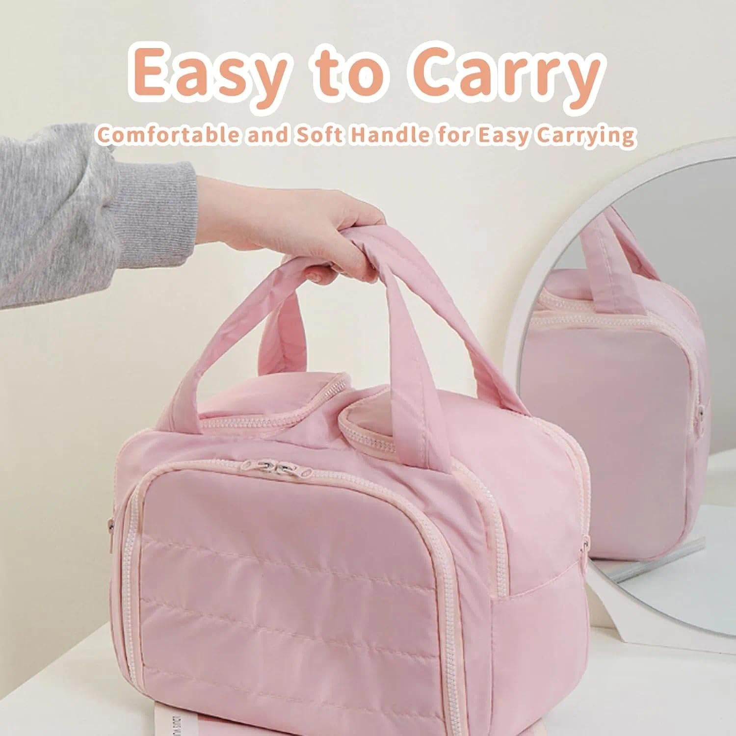 Organizador de maquillaje de viaje, bolsa de aseo de gran capacidad, bolsa de cosméticos ligera 4 en 1 con separación húmeda y seca, fácil de transportar para mujeres