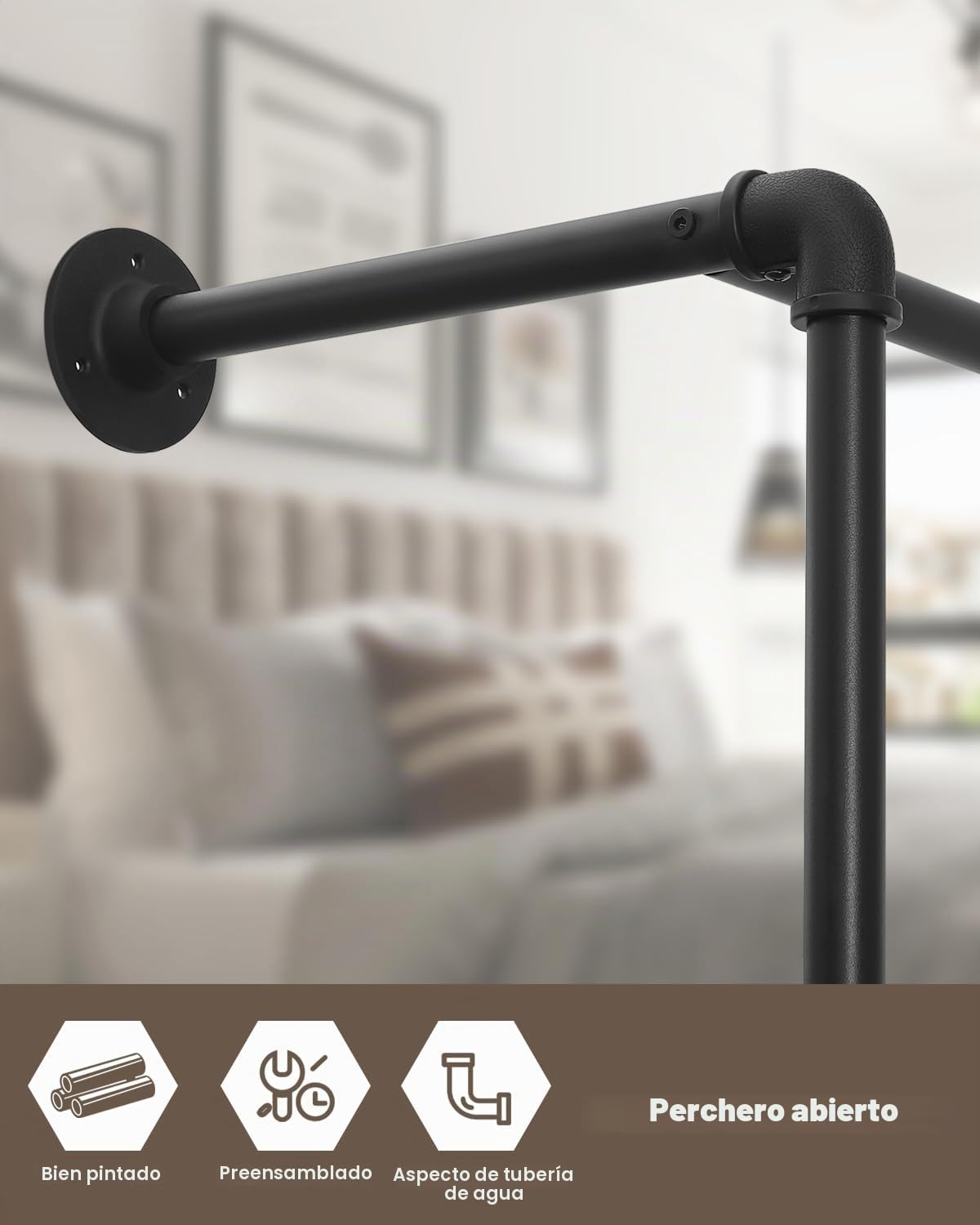 WOLTU Perchero Industrial de Pared, Vestidor Armario Abierto con Estante, Estilo Industrial, Apto para Dormitorio y Tienda de Ropa