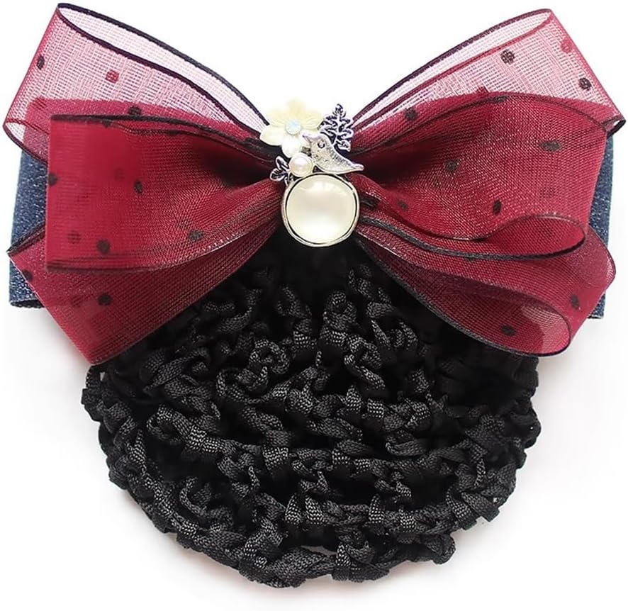 リボンヘアネット 仕事用シルクリボンスプリングクリップヘアネット フォーマル ヘアアレンジ(Colour 4)