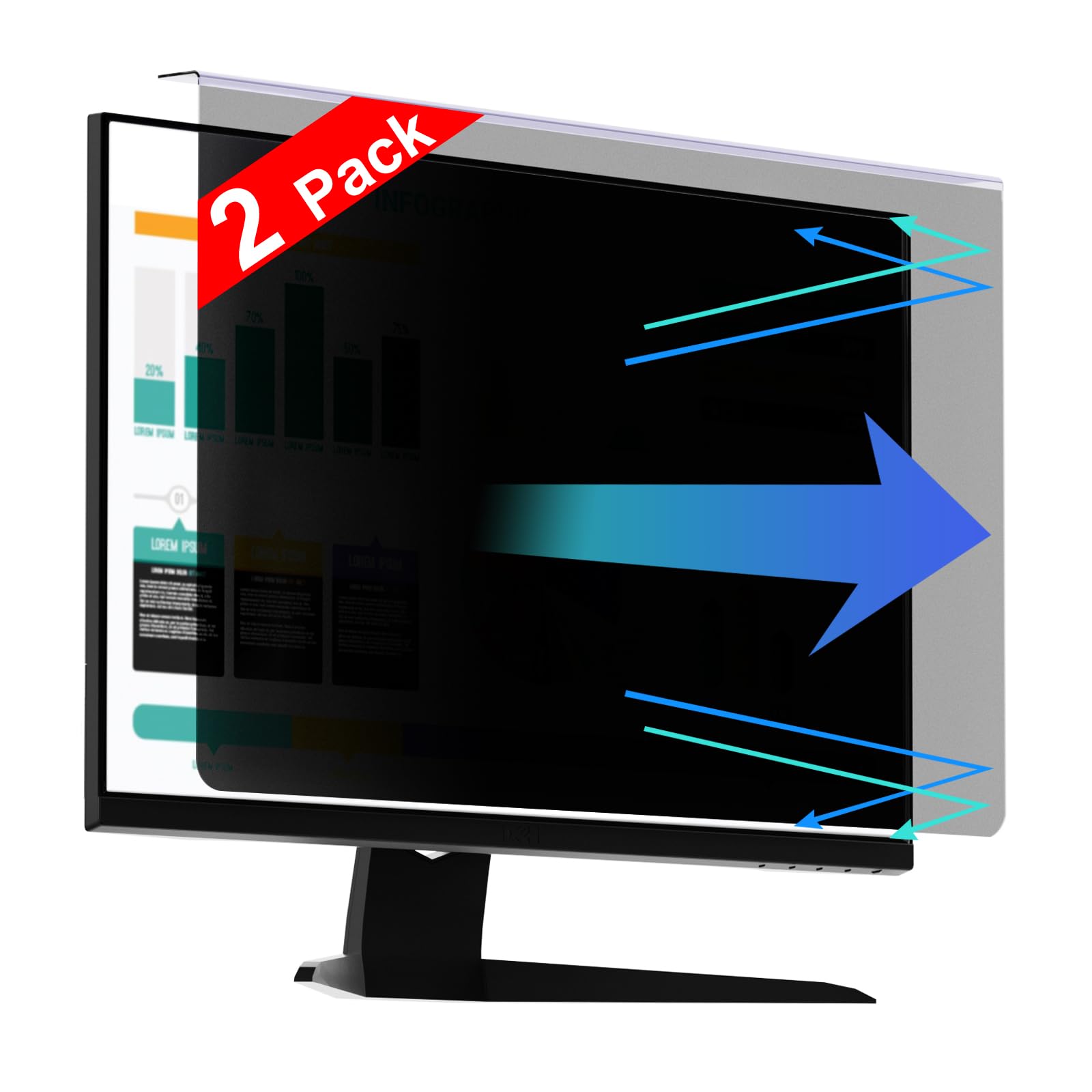 【2-Pack】20-22 Inch Hanging Computer Privacy Screen | Anti-Spy | Blue Light