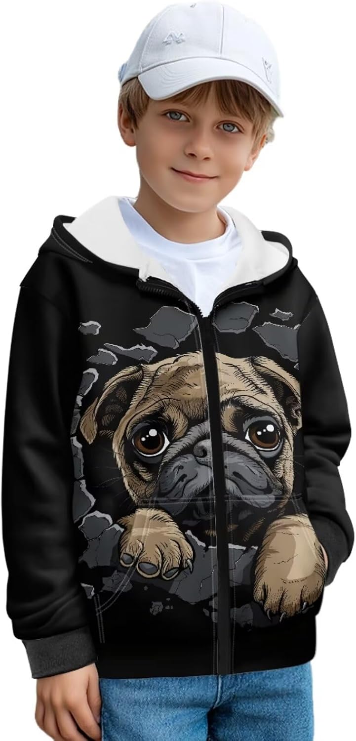 Boys Girls Hooded Hoodie Full Zip Sweatshirt with Pockets for Winter Fall Long Sleeve Fleece Hoodies