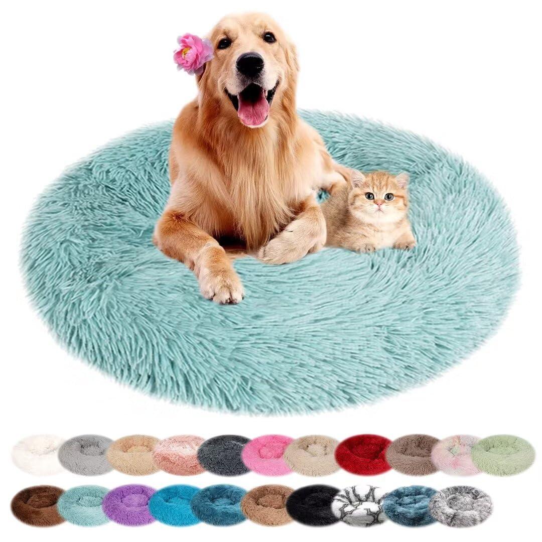 nvdsivee Dog Bed Plush Round Cat Bed for Indoor Cats Puppy Bed Washable Calming Dog Beds Cushion for Small Medium Large Dogs Dog Mattress with Anti-slip Bottom Green 100cm