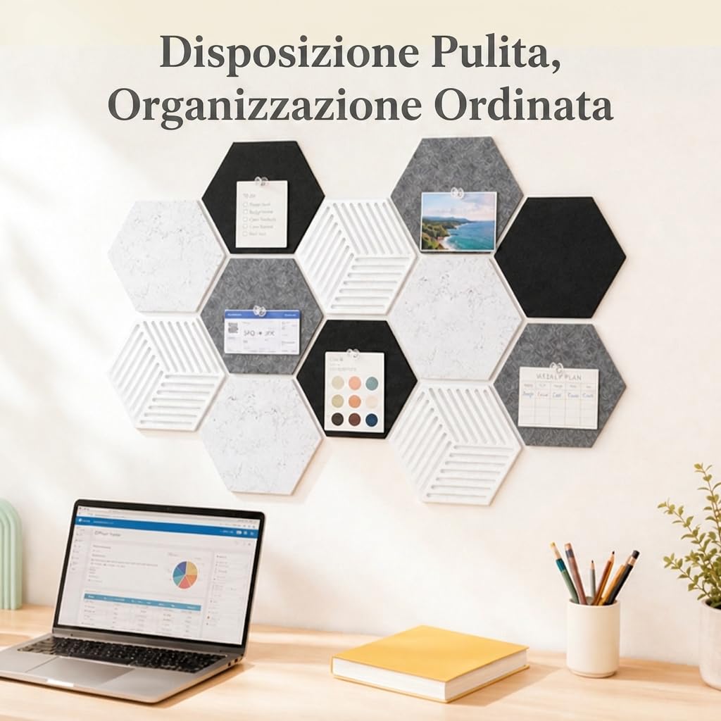 Lifewit Bacheca in sughero Esagonale Creativo, Lavagna sughero decorativa da parete, con 50 spille murali, Bacheca da parete per ufficio, aule e casa, Confezione da 16